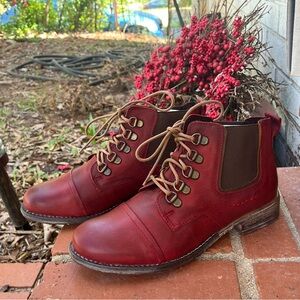 🆕 Joseph Siebel Women’s  Red Leather Ankle Boots. NWT